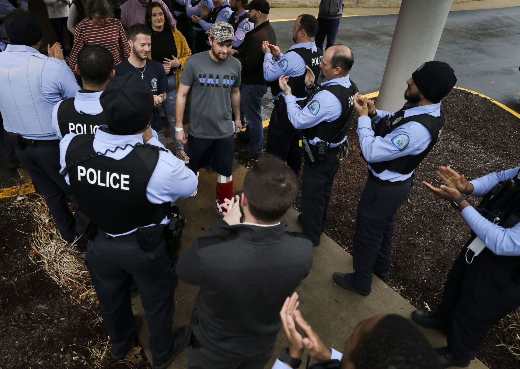 Officer shot in Ferguson heads home